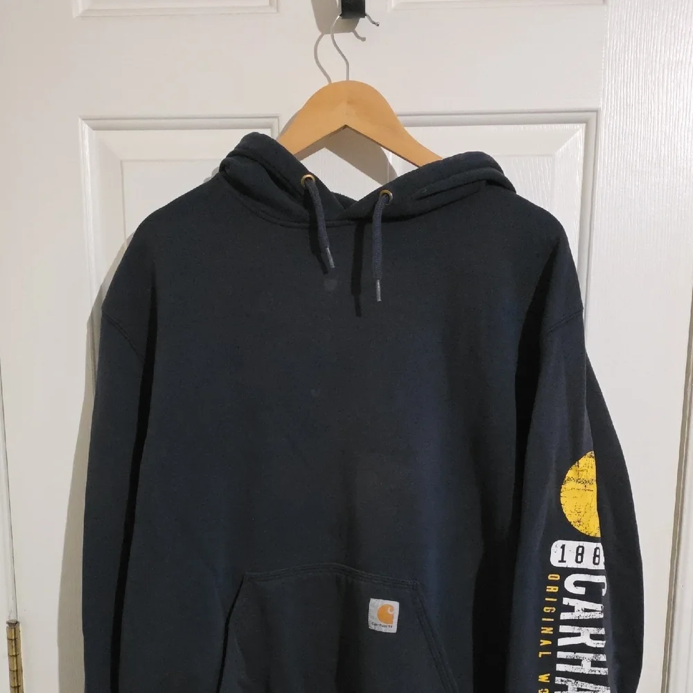 Carhartt Men's Dark Blue Hoodie with Yellow Accents - Picture 1 of 5